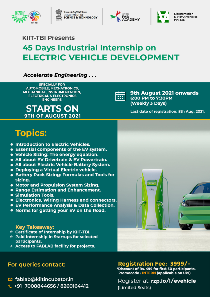 45 Days Industrial Internship on Electric Vehicle Development KIIT